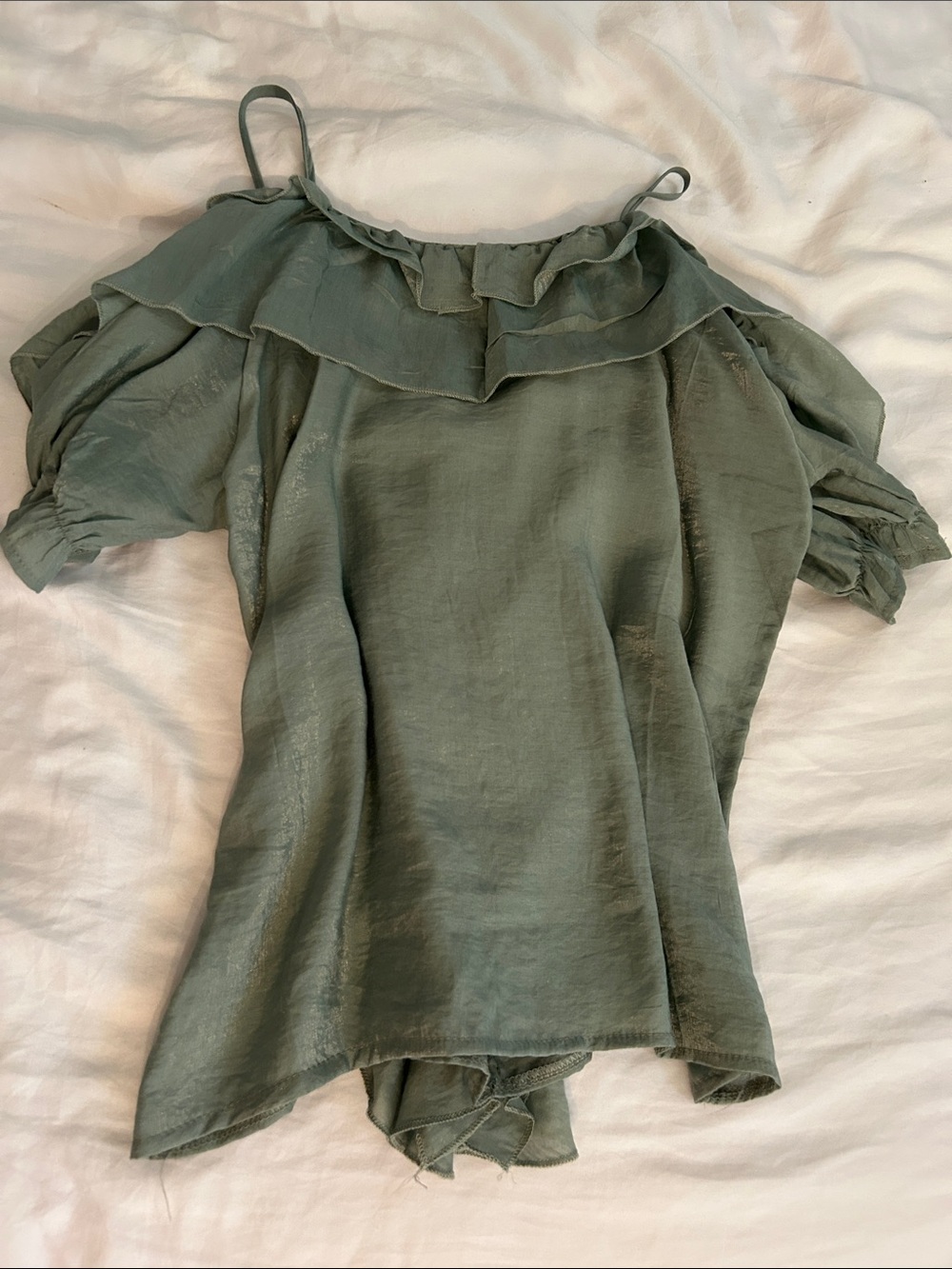 Off-Shoulder Ruffled Green Women’s Top - Picture 4 of 6